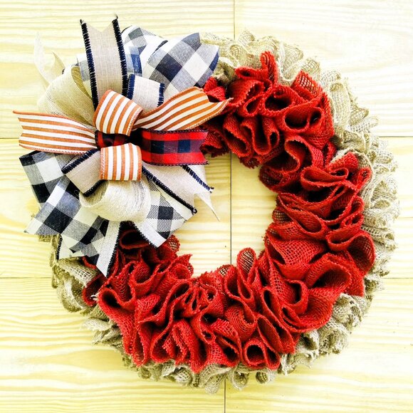 Red & Burlap Front Door Wreath - Picture 4 of 5